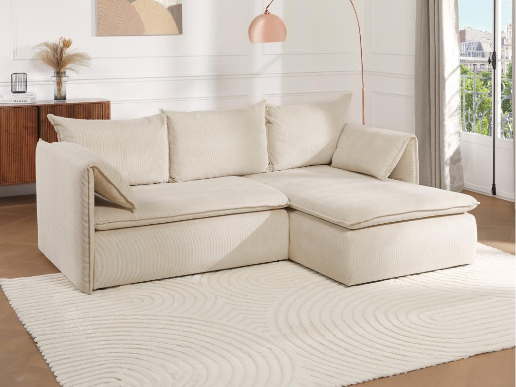 Ecksofa mit Schlaffunktion - Ecke Rechts - Cord - Beige - TEODORA
