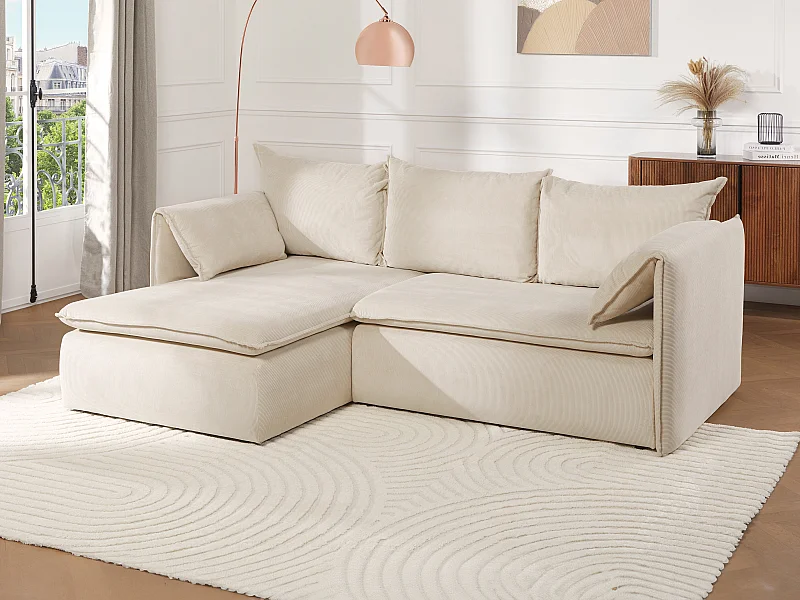 Ecksofa mit Schlaffunktion - Ecke Links - Feincord - Beige - TEODORA