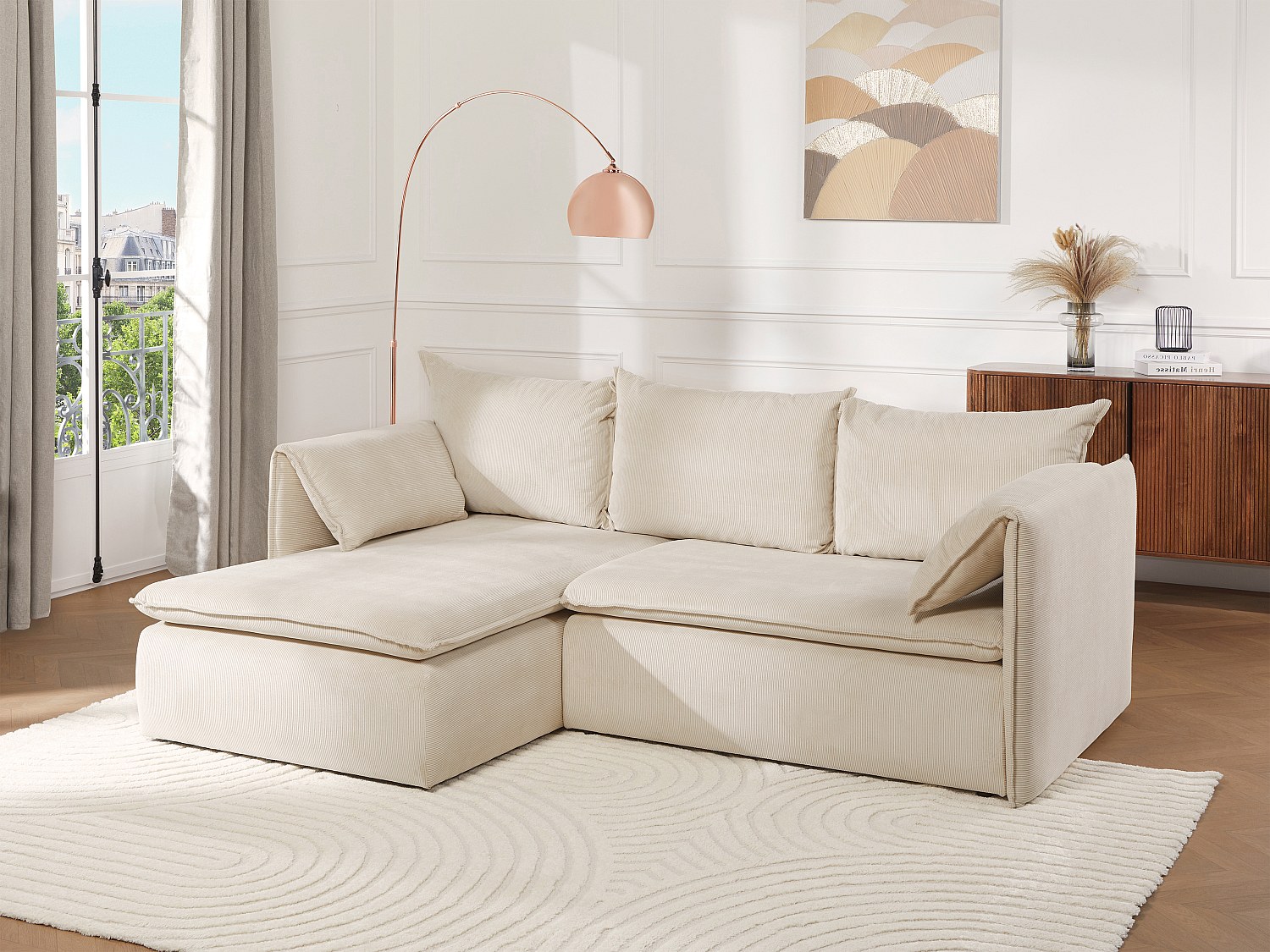 Ecksofa mit Schlaffunktion - Ecke Links - Feincord - Beige - TEODORA günstig online kaufen