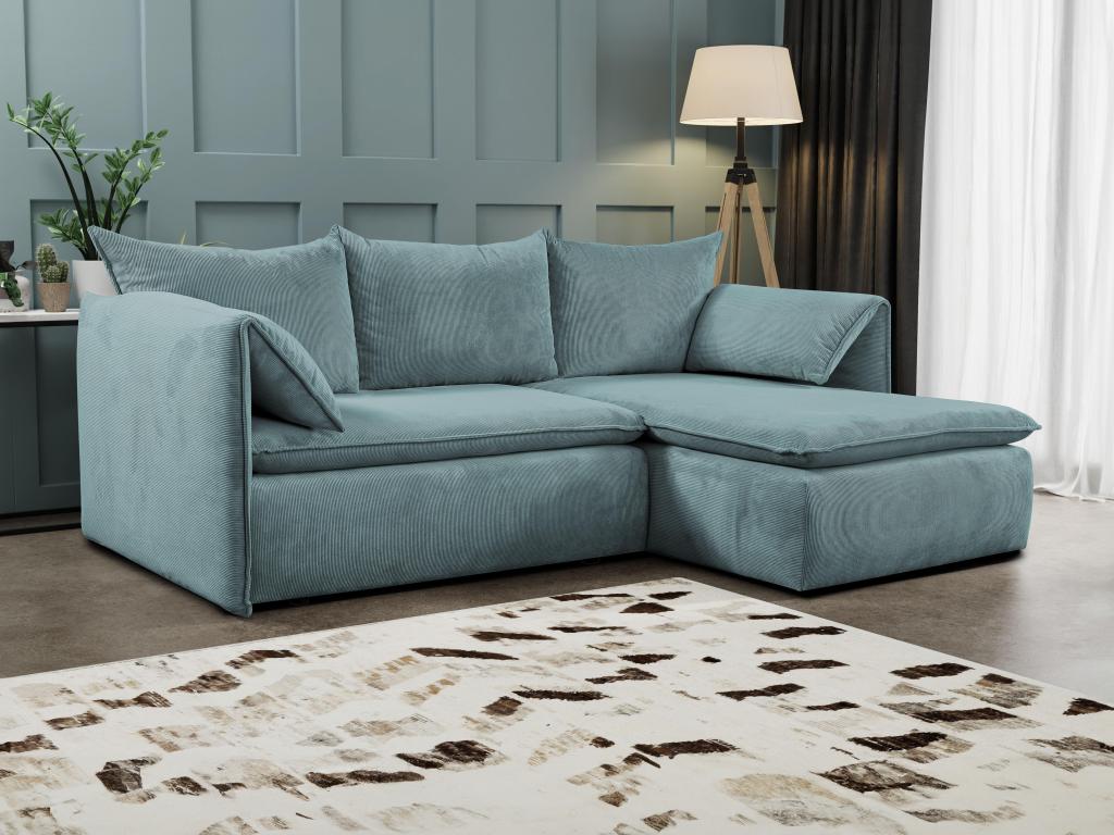 Vente-unique Ecksofa mit Schlaffunktion - Ecke Rechts - Cord - Blau - TEODORA