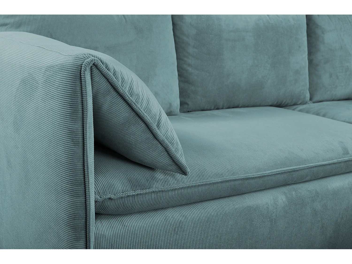 Canapé d'angle droit convertible en velours côtelé fines côtes bleu TEODORA