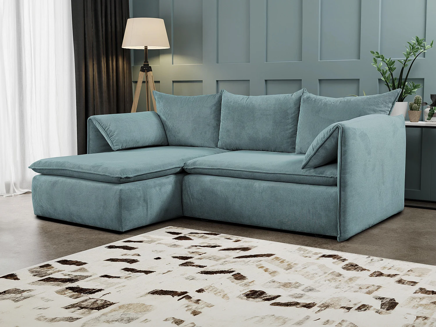 Ecksofa mit Schlaffunktion - Ecke Links - Feincord - Blau - TEODORA