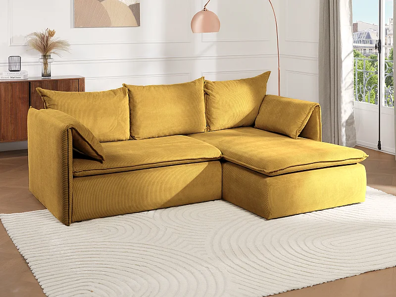 Ecksofa mit Schlaffunktion - Ecke Rechts - Feincord - Senfgelb - TEODORA