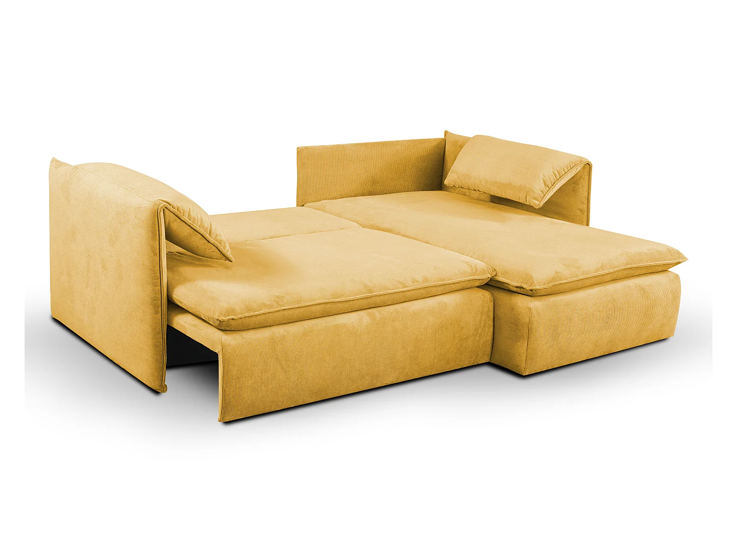 Sofá cama rinconera de terciopelo de canalé amarillo mostaza TEODORA de PASCAL MORABITO - Ángulo derecho