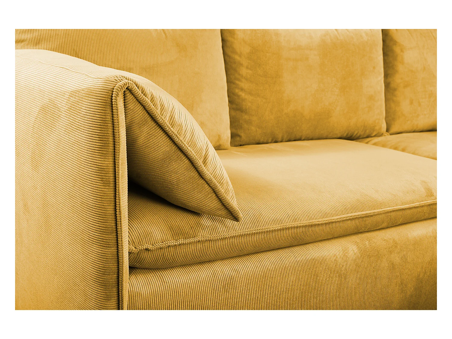 Sofá cama rinconera de terciopelo de canalé amarillo mostaza TEODORA de PASCAL MORABITO - Ángulo derecho