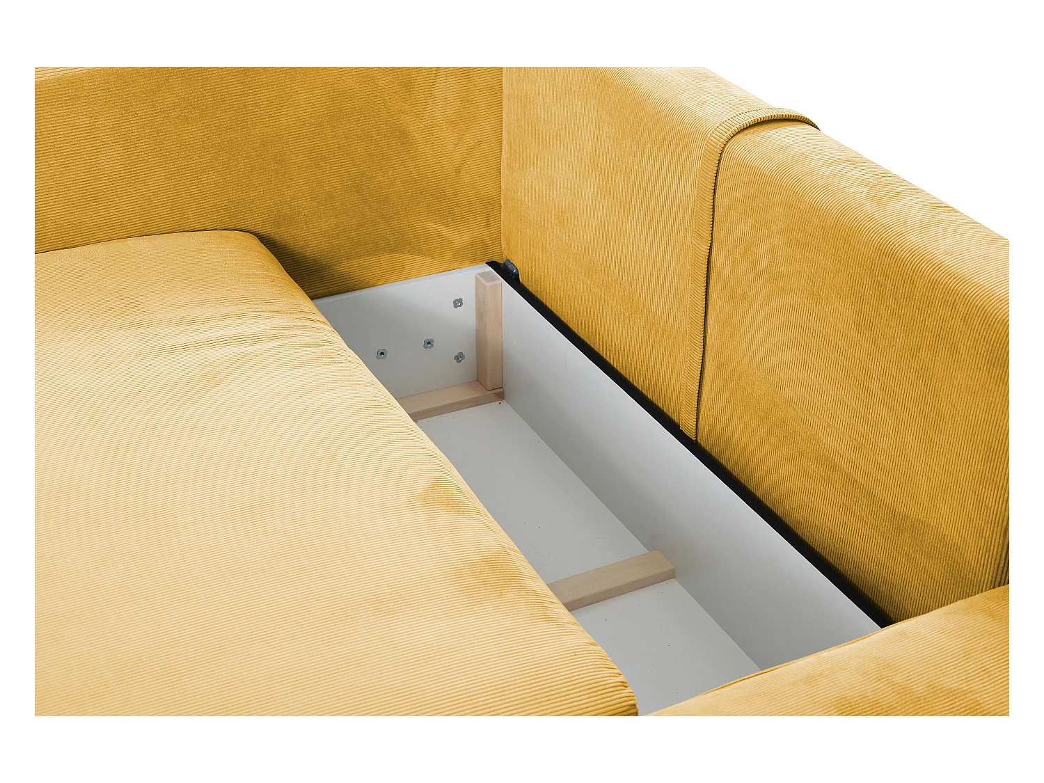 Sofá cama rinconera de terciopelo de canalé amarillo mostaza TEODORA de PASCAL MORABITO - Ángulo derecho