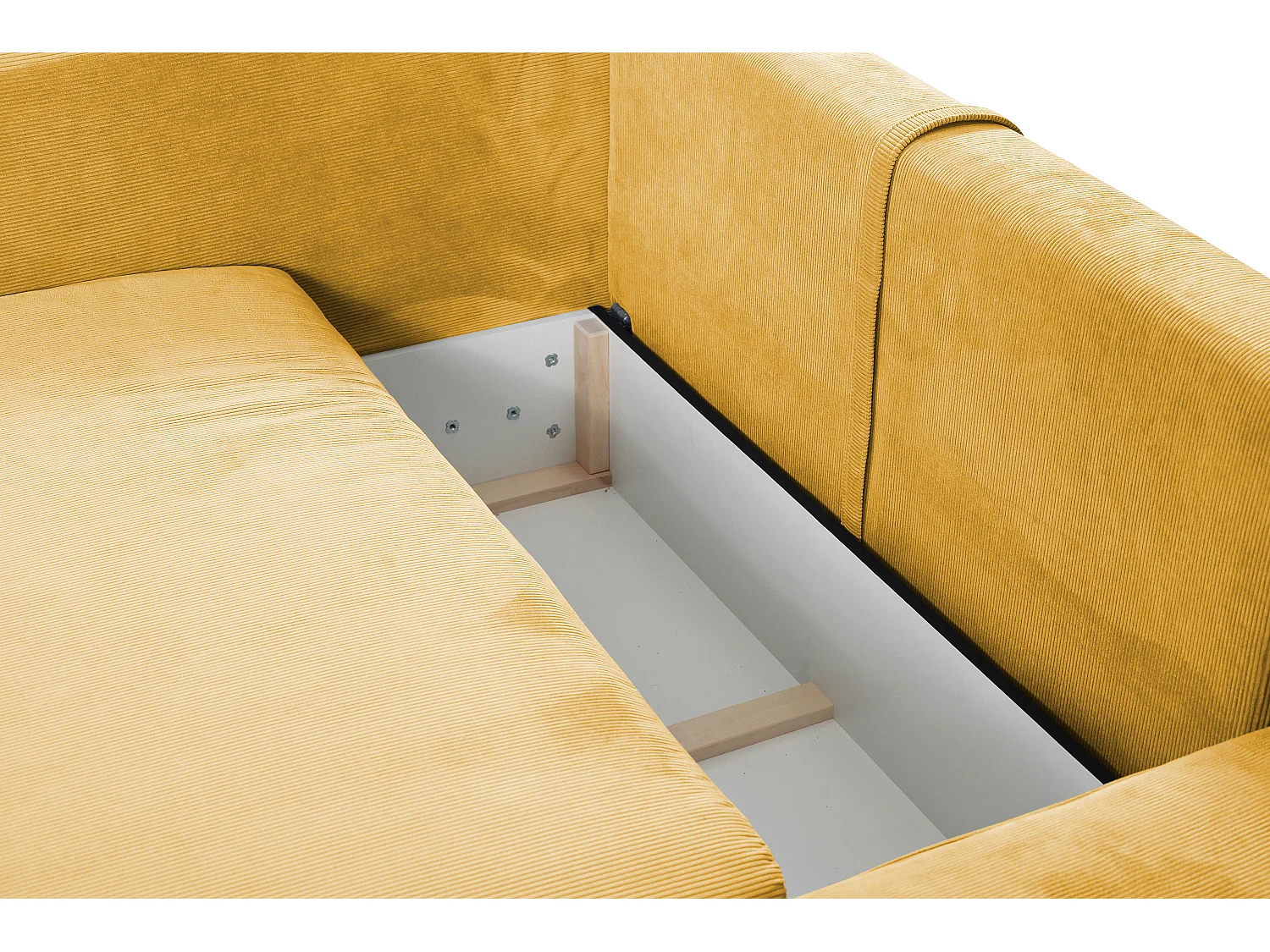 Høyre-sving sovesofa i finribbet sennepgul fløyel TEODORA