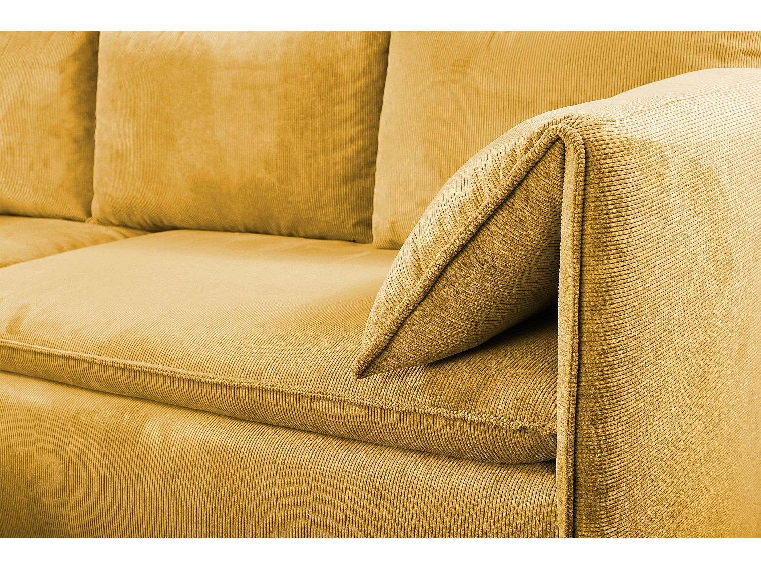 Canapé d'angle gauche convertible en velours côtelé fines côtes jaune moutarde TEODORA
