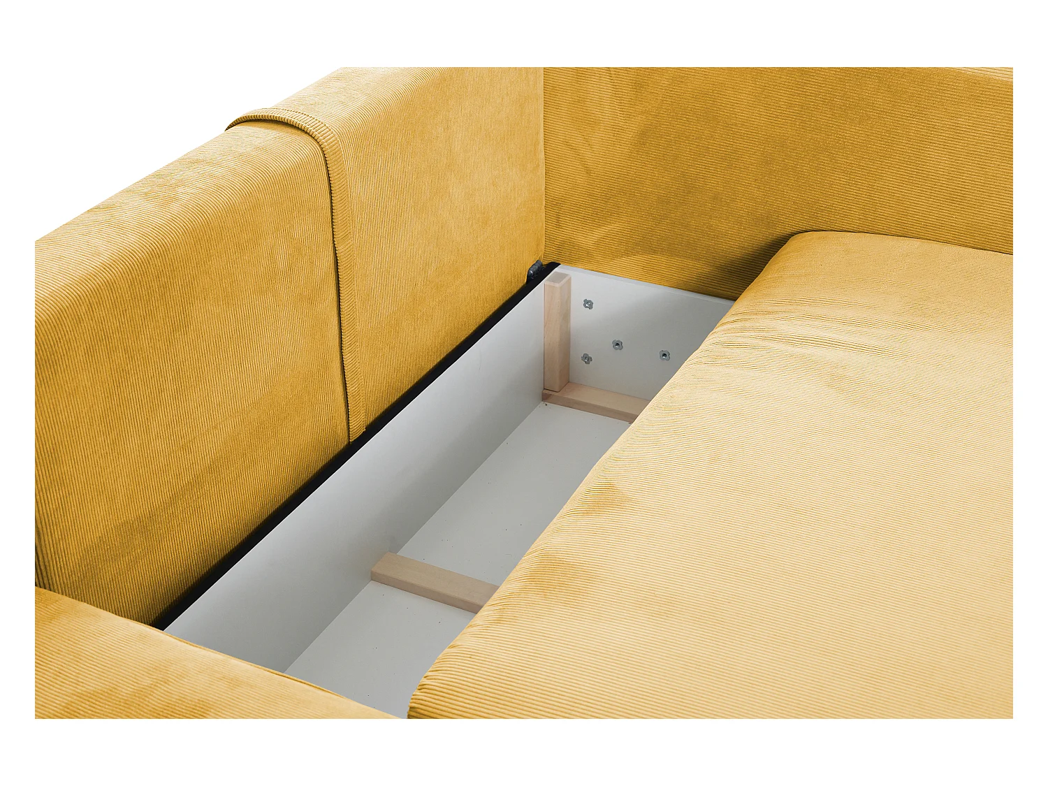 Canapé d'angle gauche convertible en velours côtelé fines côtes jaune moutarde TEODORA