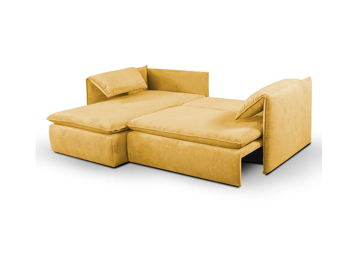 Canapé d'angle gauche convertible en velours côtelé fines côtes jaune moutarde TEODORA