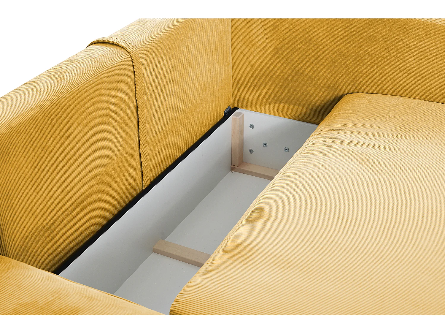 Vänstervänd bäddsoffa i smalspårig manchestersammet i senapsgul TEODORA