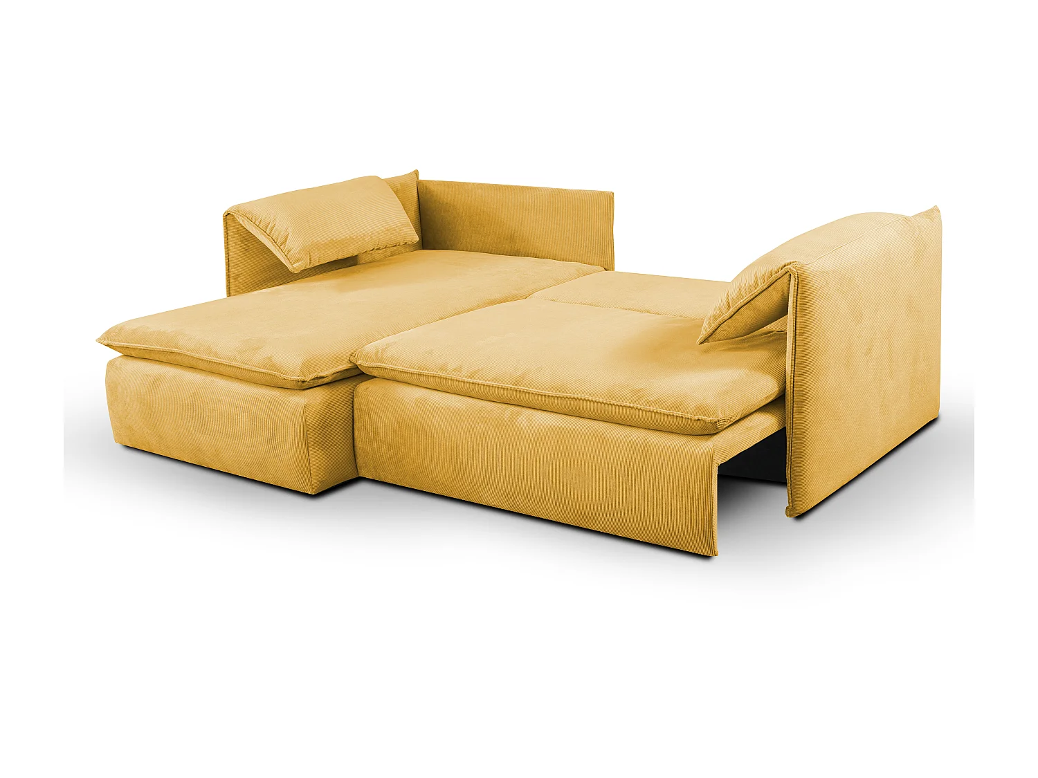 Vänstervänd bäddsoffa i smalspårig manchestersammet i senapsgul TEODORA