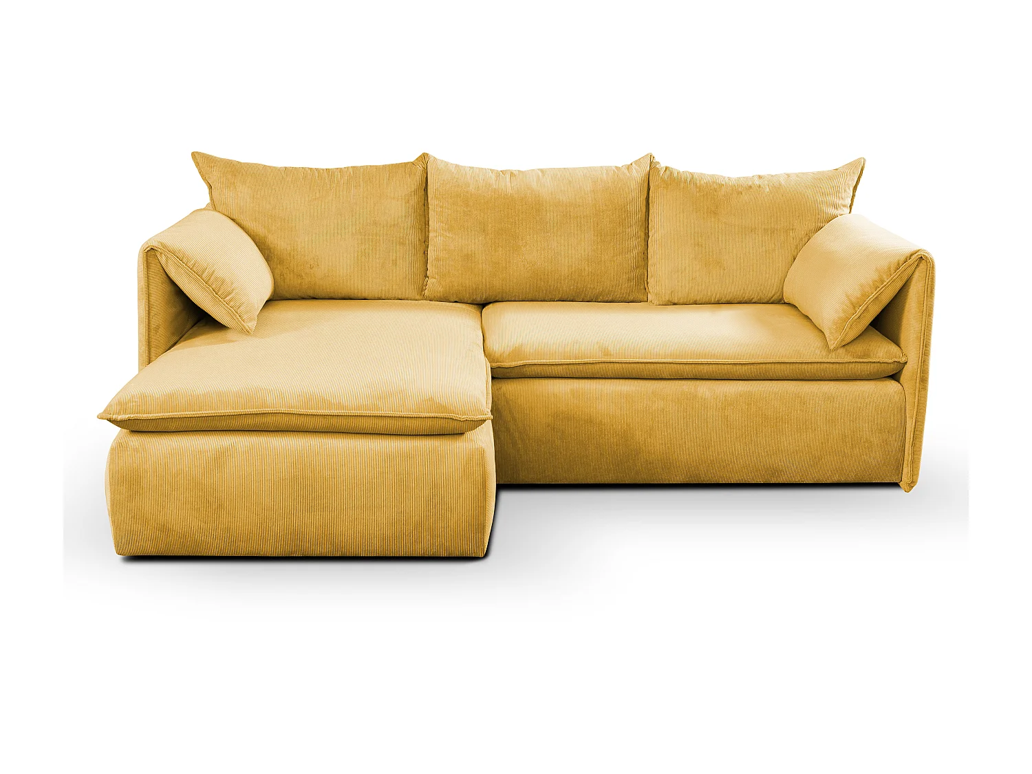 Vänstervänd bäddsoffa i smalspårig manchestersammet i senapsgul TEODORA