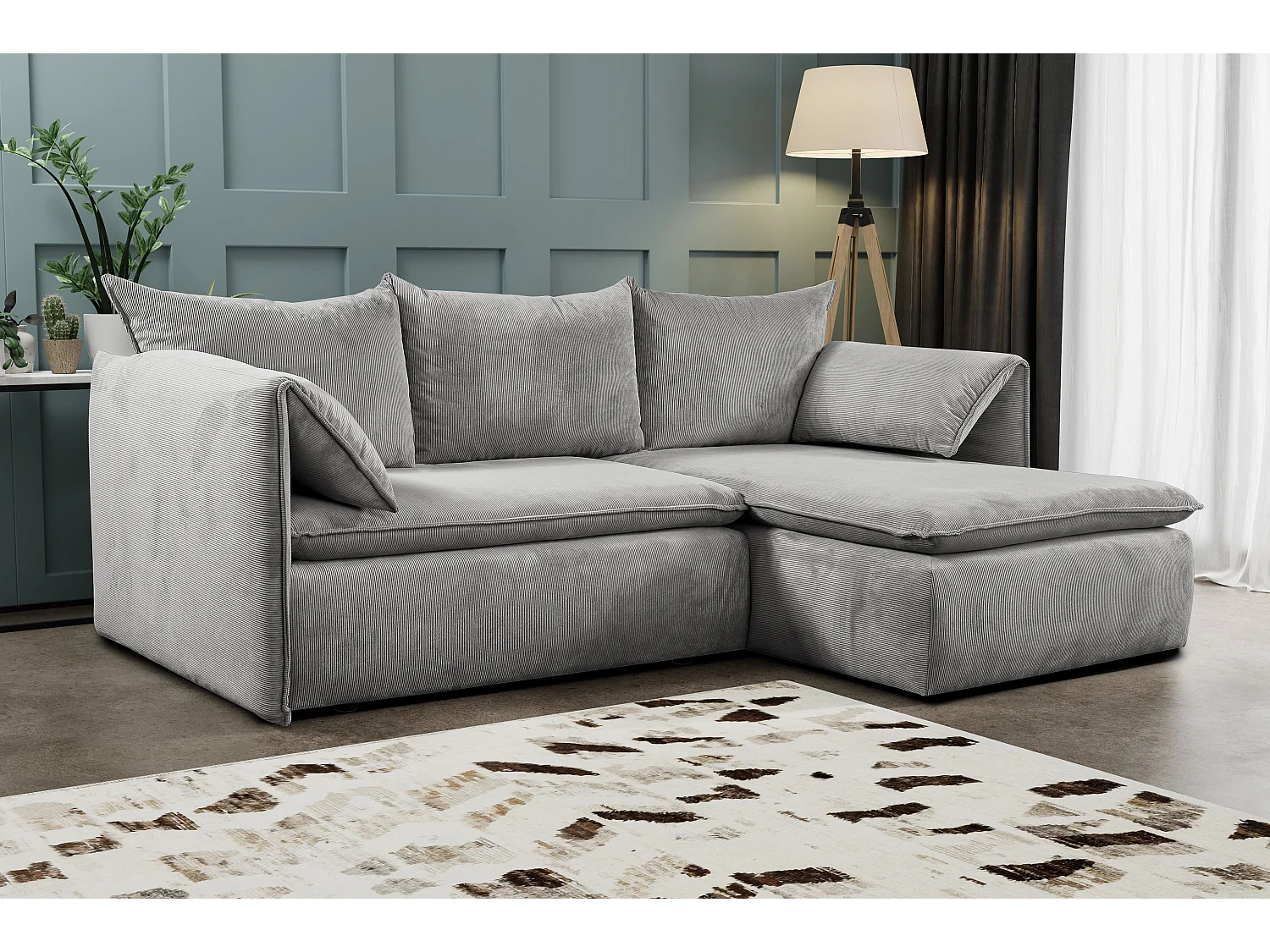 Ecksofa mit Schlaffunktion - Ecke Rechts - Feincord - Grau - TEODORA