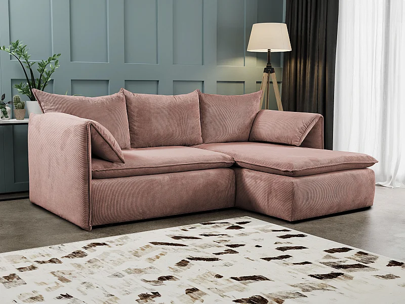 Ecksofa mit Schlaffunktion - Ecke Rechts - Feincord - Rosa - TEODORA