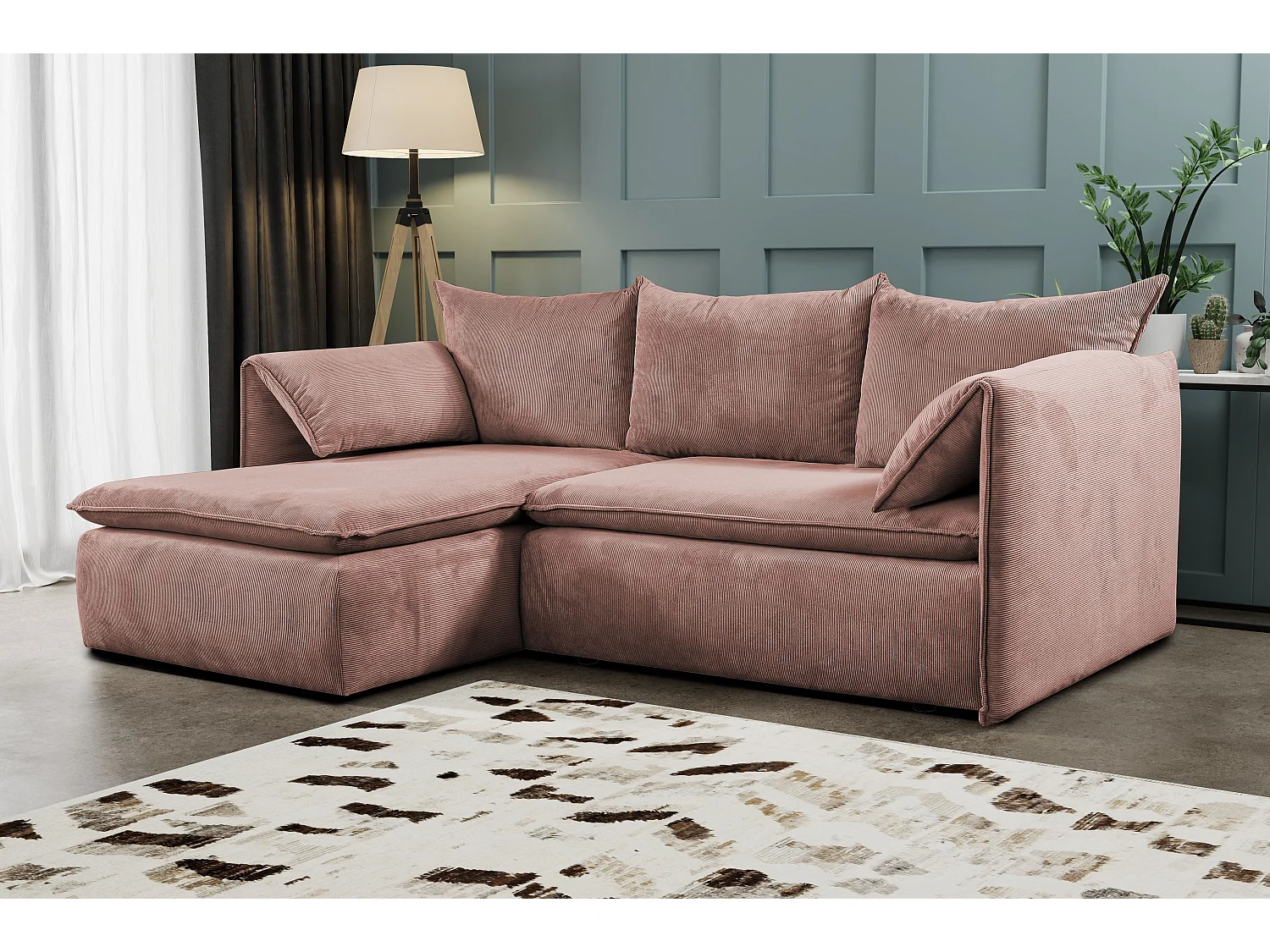 Ecksofa mit Schlaffunktion - Ecke Links - Feincord - Rosa - TEODORA