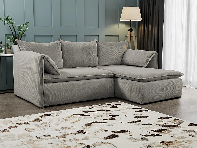 Canapé d'angle droit convertible en velours côtelé fines côtes taupe TEODORA