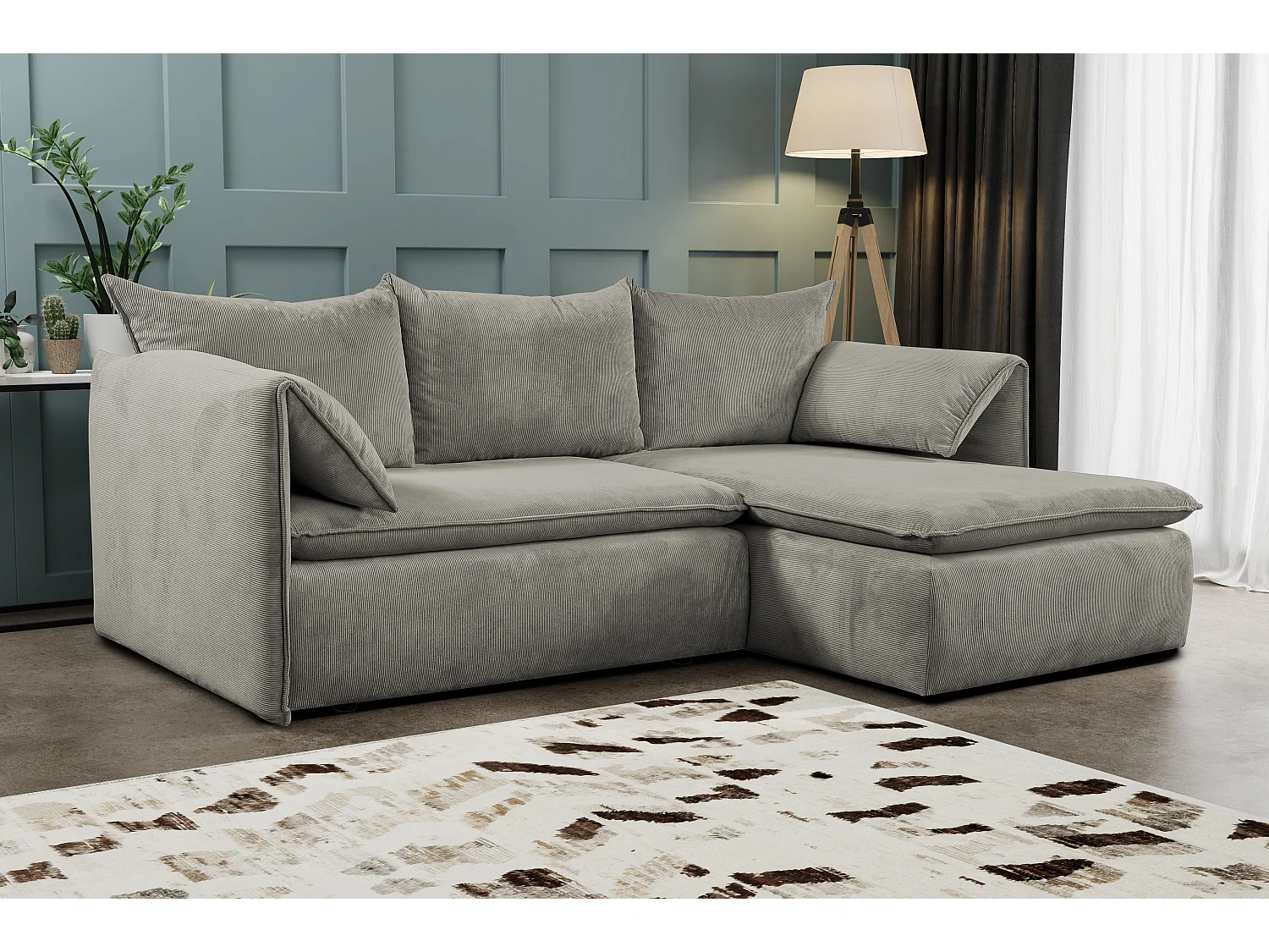 Hjørnesofa med sovesofa i brun kordfløyel med fine riller TEODORA