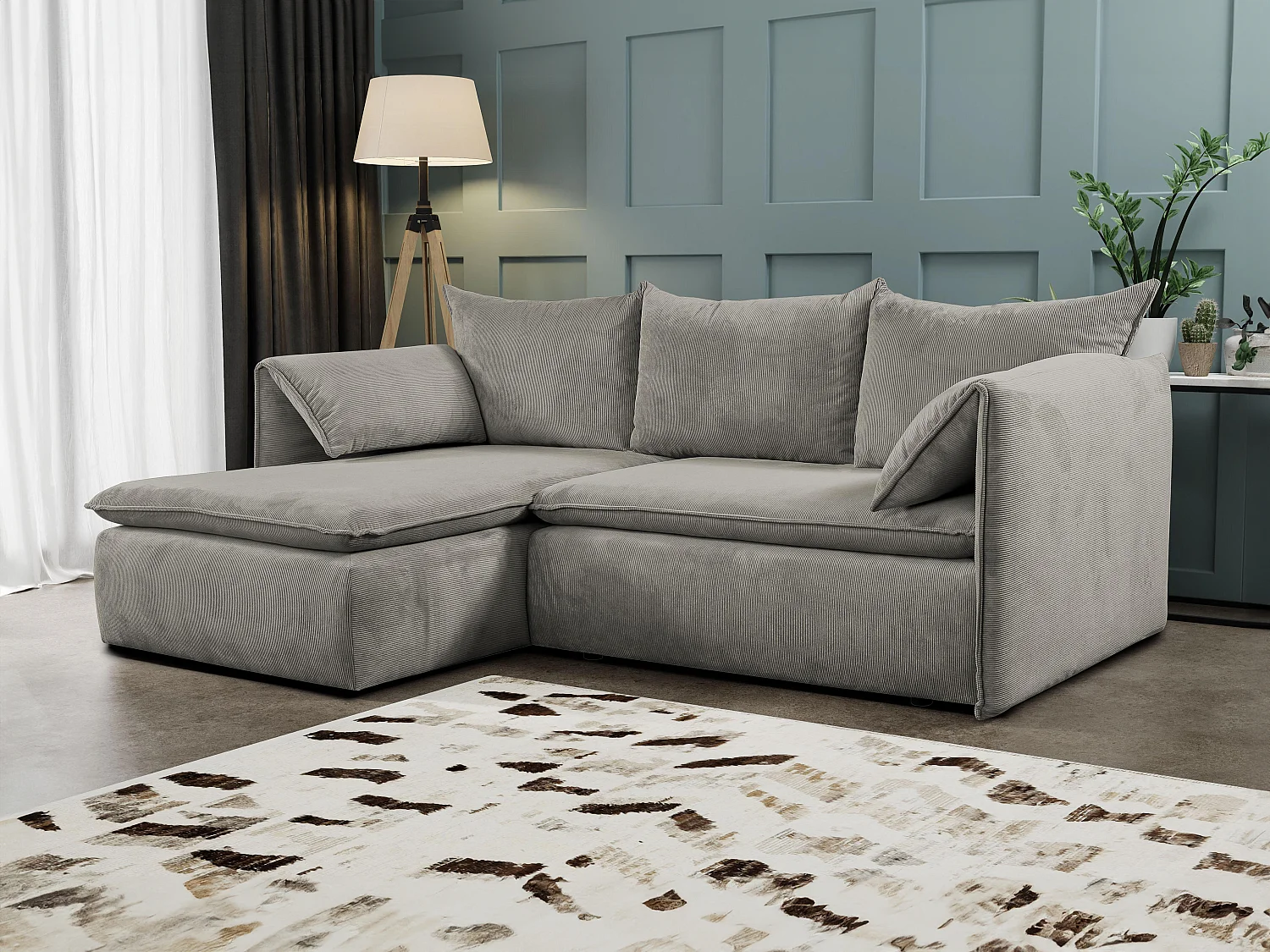 Ecksofa mit Schlaffunktion - Ecke Links - Feincord - Graubraun - TEODORA