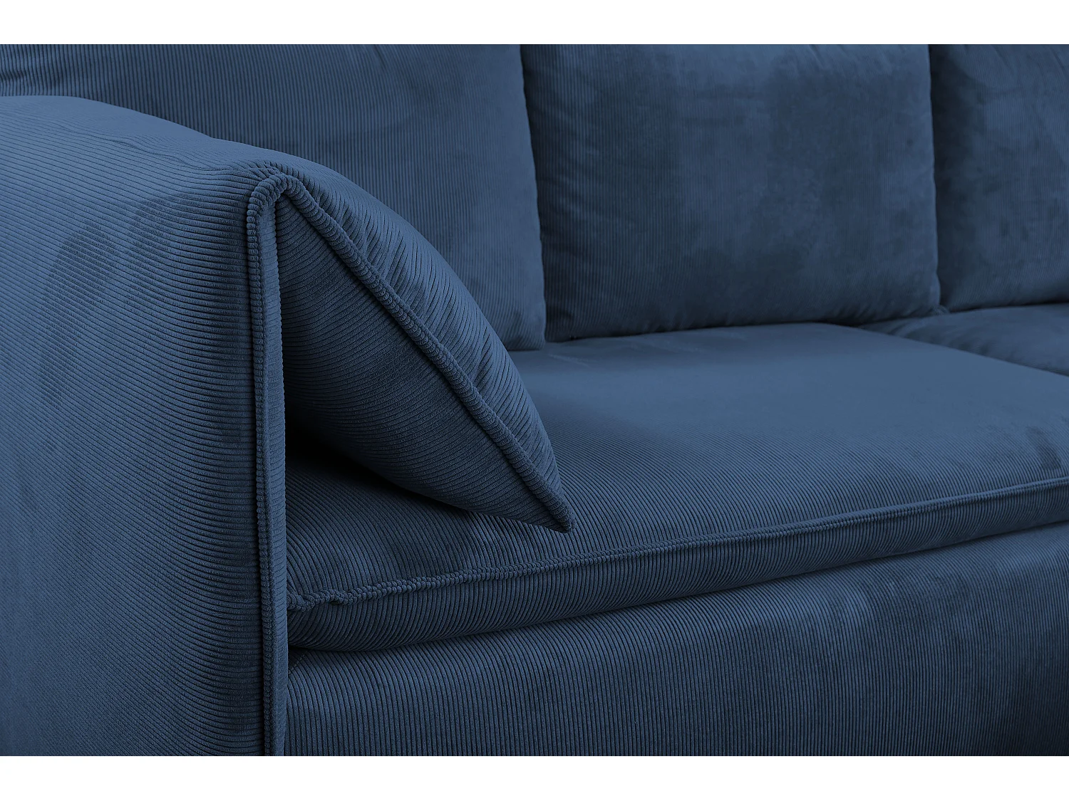 Sofá cama rinconera de terciopelo de canalé azul marino TEODORA de PASCAL MORABITO - Ángulo derecho