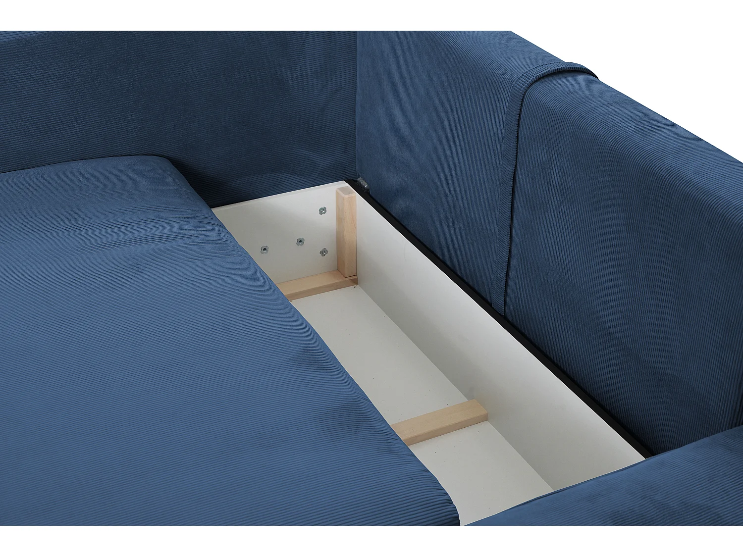 Sofá cama rinconera de terciopelo de canalé azul marino TEODORA de PASCAL MORABITO - Ángulo derecho