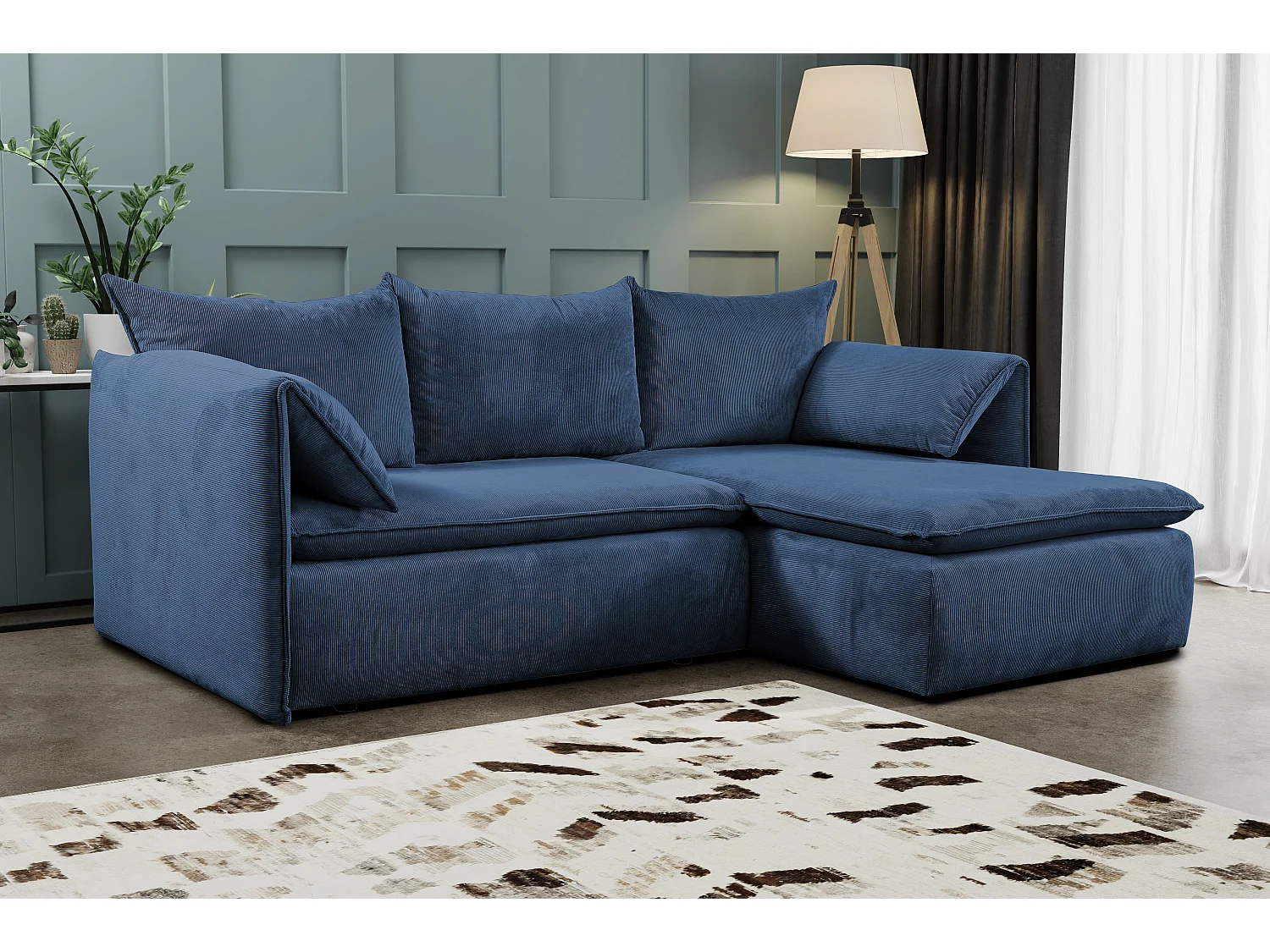 Ecksofa mit Schlaffunktion - Ecke Rechts - Feincord - Dunkelblau - TEODORA