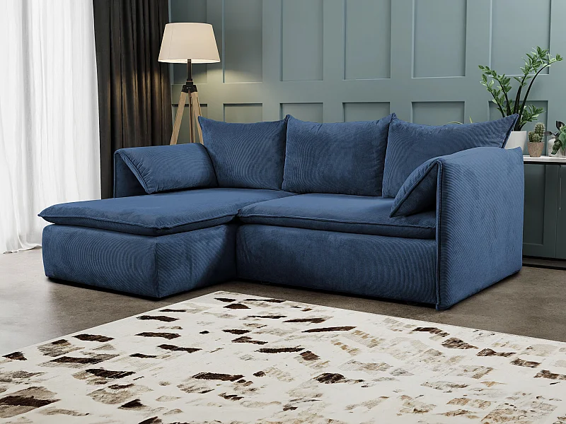 Divano letto angolare in Velluto a coste sottili Blu marine - Angolo a sinistra - TEODORA di PASCAL MORABITO