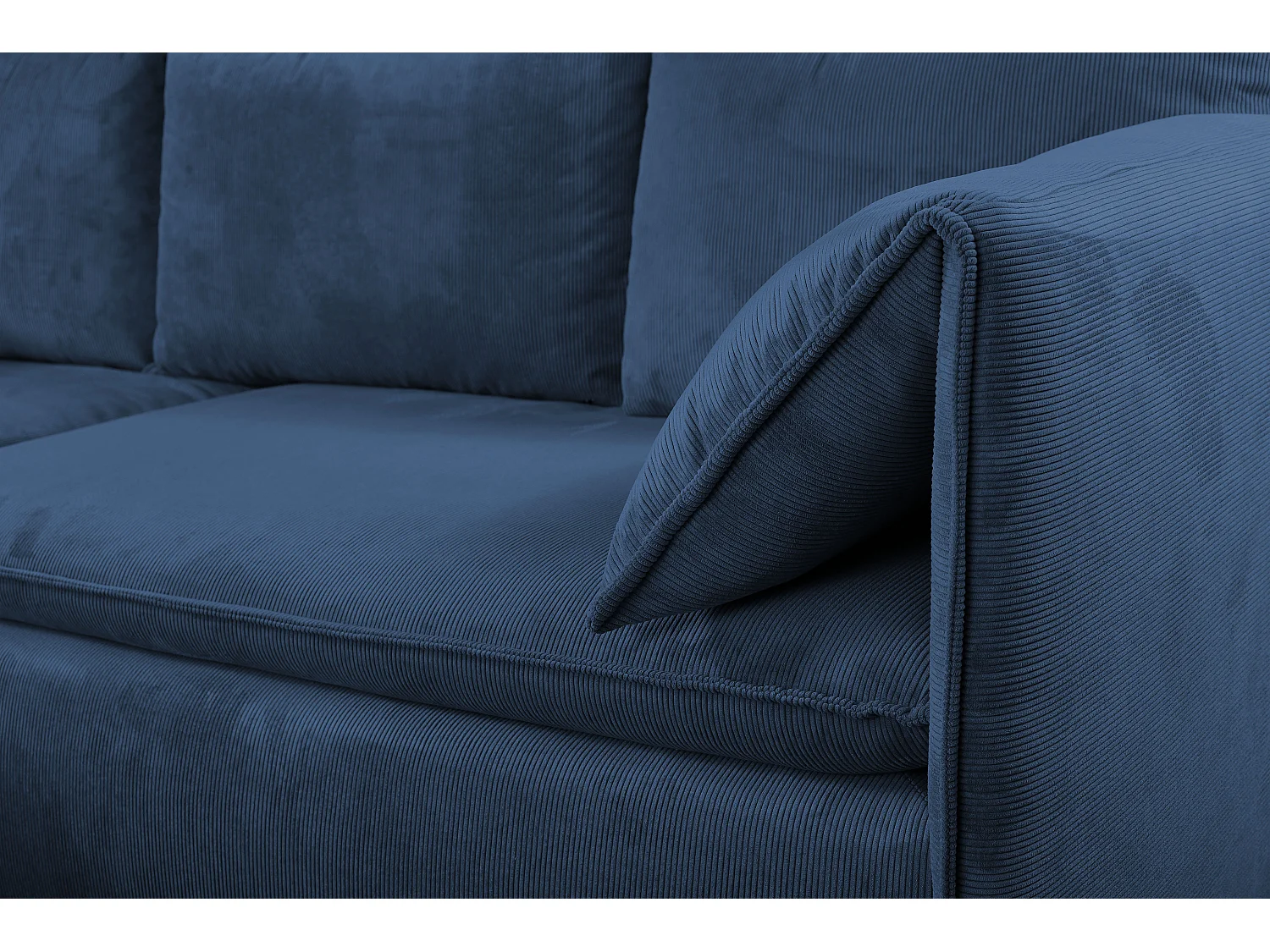 Canapé d'angle gauche convertible en velours côtelé fines côtes bleu marine TEODORA