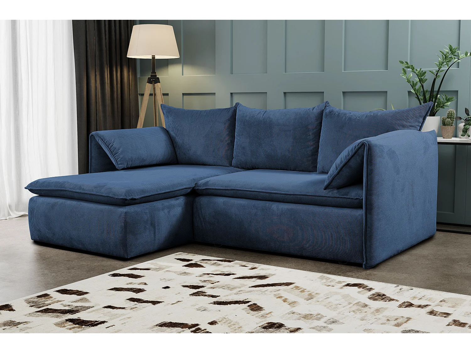 Ecksofa mit Schlaffunktion - Ecke Links - Feincord - Dunkelblau - TEODORA