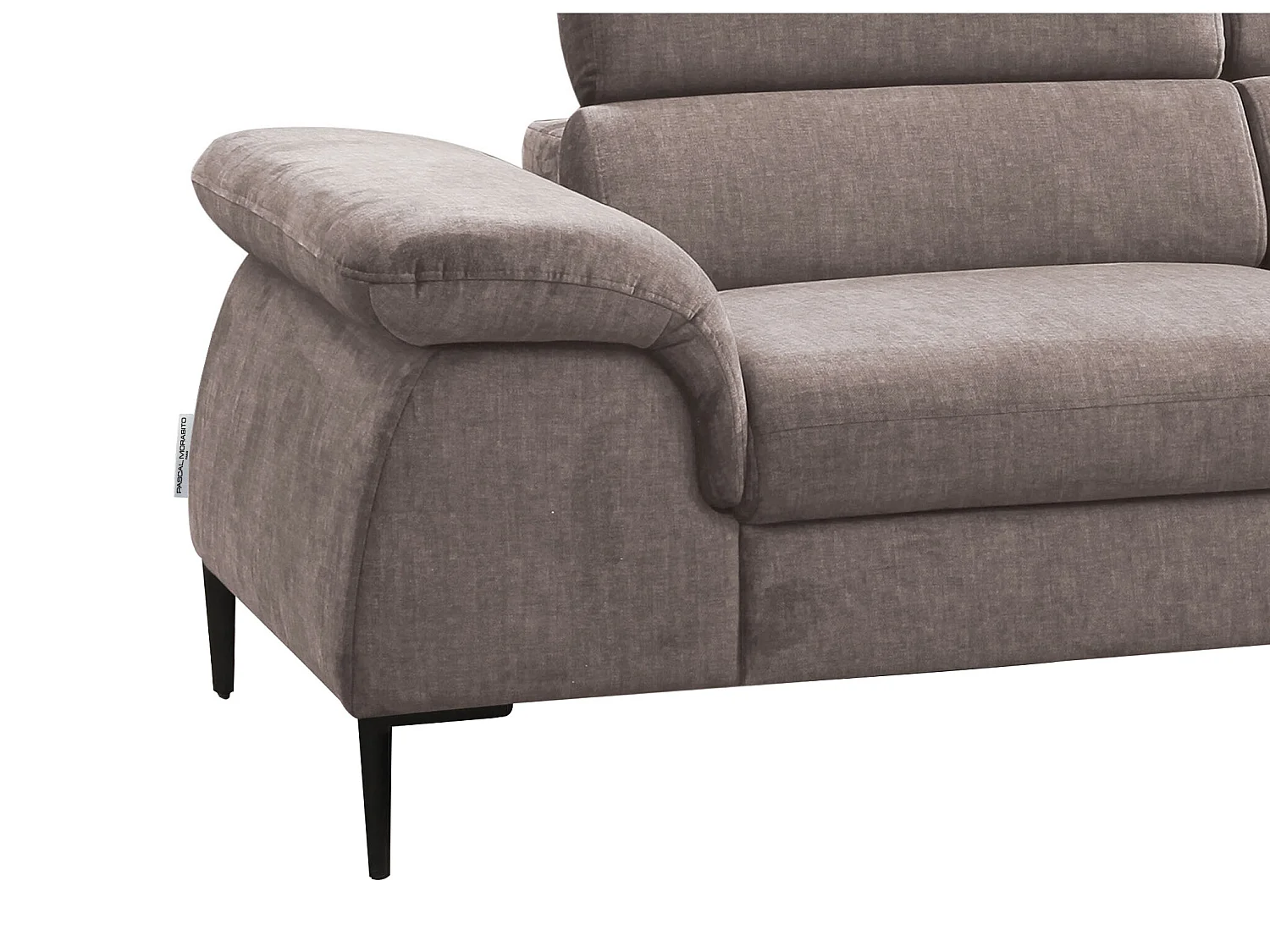 Grand canapé d'angle gauche convertible en velours taupe SEPINA de Pascal Morabito