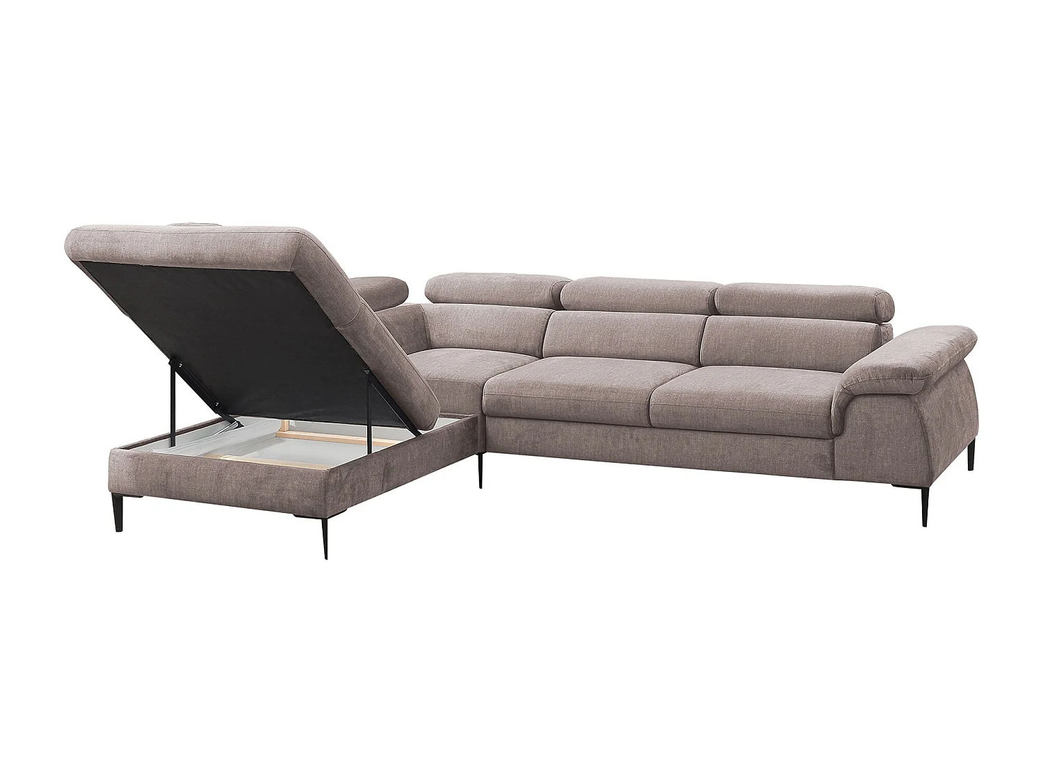 Grand canapé d'angle gauche convertible en velours taupe SEPINA de Pascal Morabito