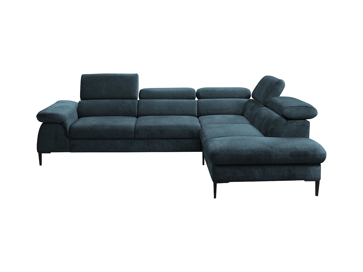 Grand canapé d'angle droit convertible en velours bleu nuit SEPINA de Pascal Morabito