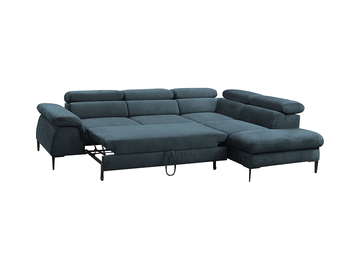 Grand canapé d'angle droit convertible en velours bleu nuit SEPINA de Pascal Morabito