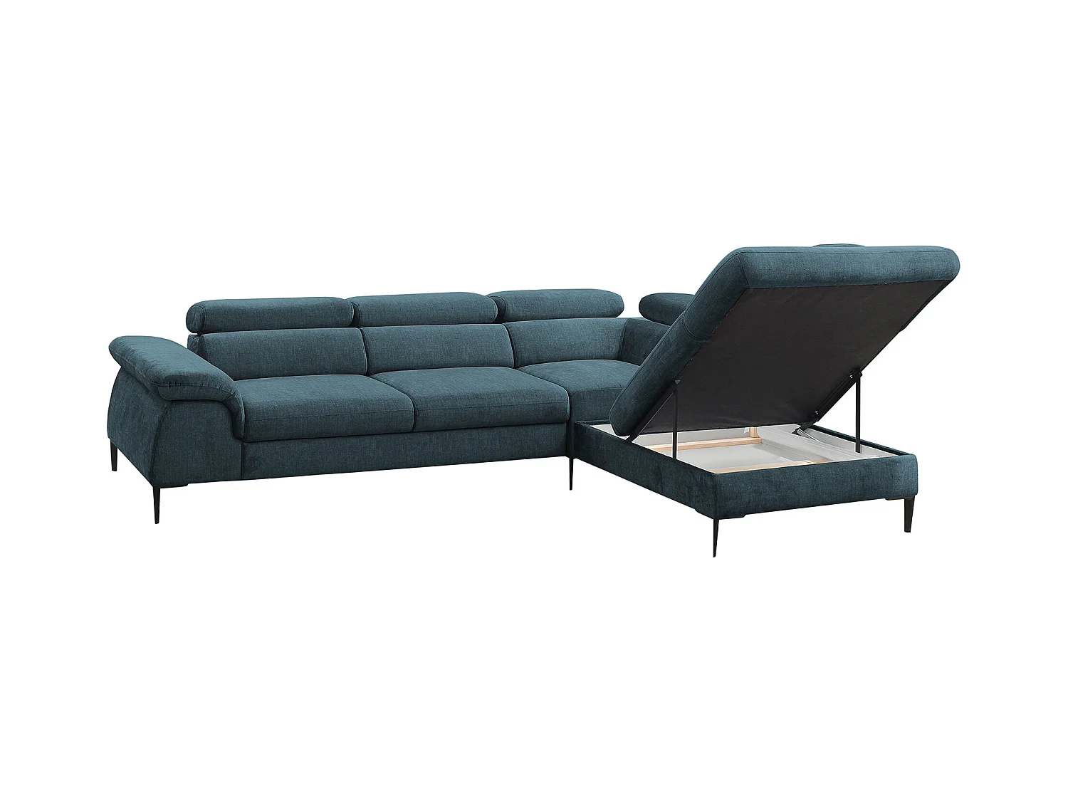 Grand canapé d'angle droit convertible en velours bleu nuit SEPINA de Pascal Morabito