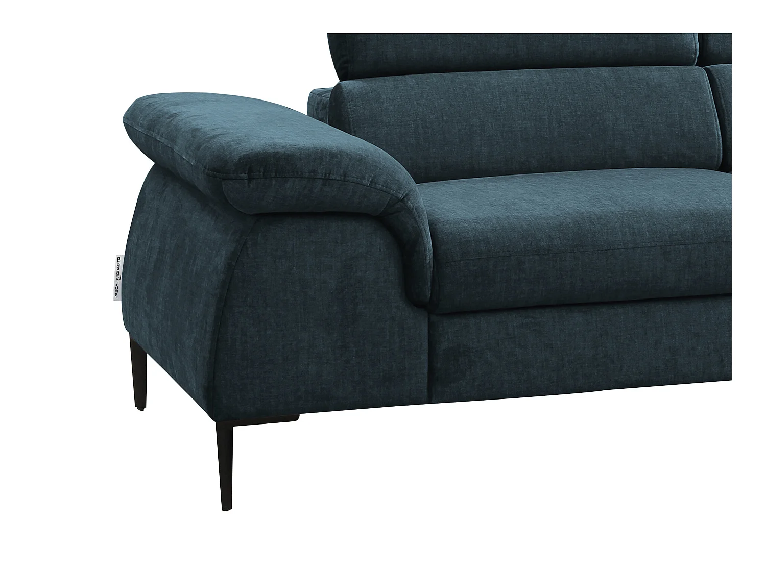 Grand canapé d'angle droit convertible en velours bleu nuit SEPINA de Pascal Morabito