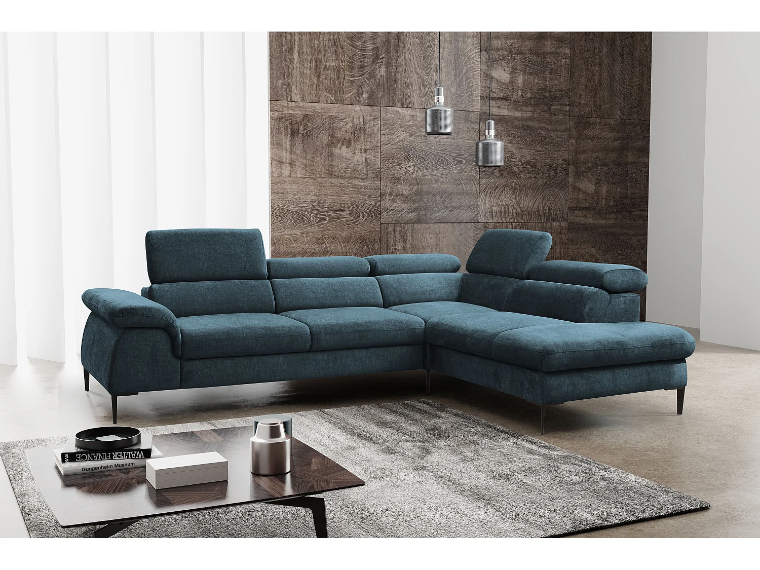 Divano letto angolare in Tessuto Blu notte - Angolo a destra - SEPINA di PASCAL MORABITO