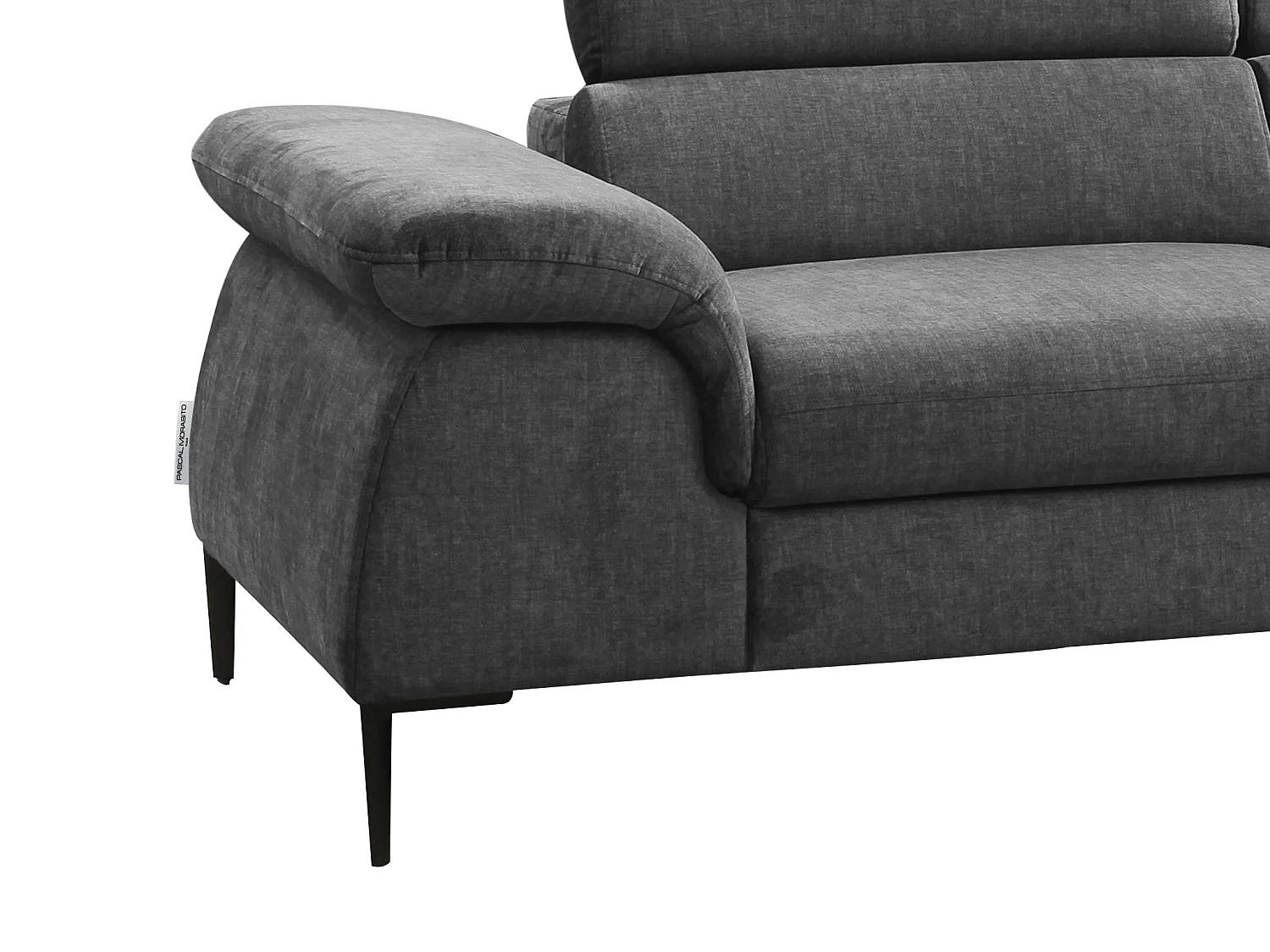 Grand canapé d'angle droit convertible en velours gris anthracite SEPINA de Pascal Morabito