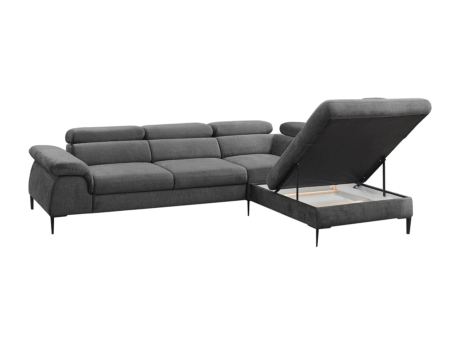 Grand canapé d'angle droit convertible en velours gris anthracite SEPINA de Pascal Morabito