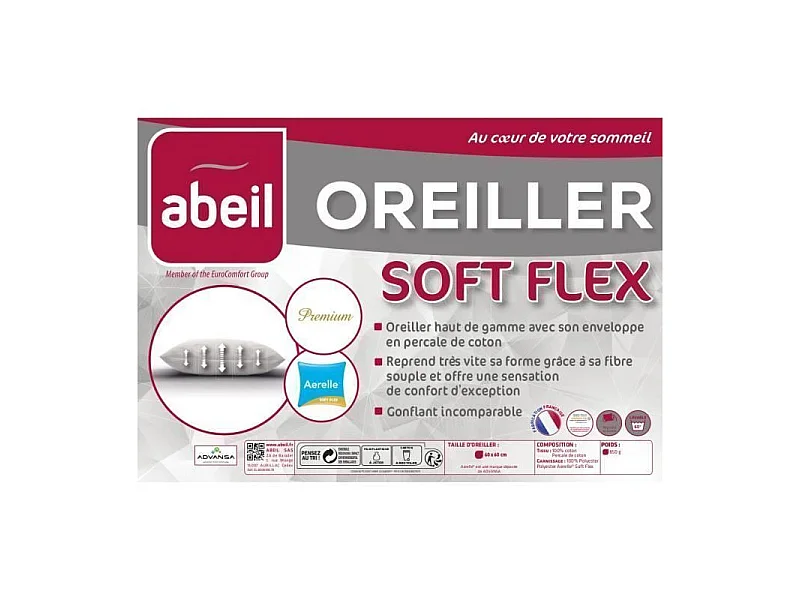 ABEIL Oreiller Aerelle Soft Flex - 60 x 60 cm - Blanc