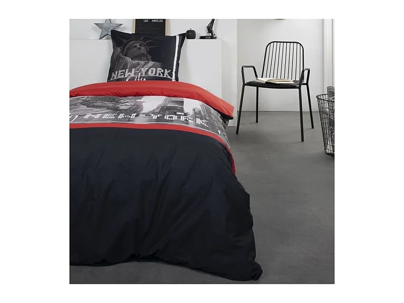 Clem Baumwollbettwäscheset 140 x 200 cm – Roter Aufdruck