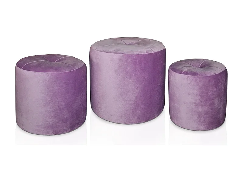 Lot de 3 Poufs en Velours "Wiley" 48cm Violet