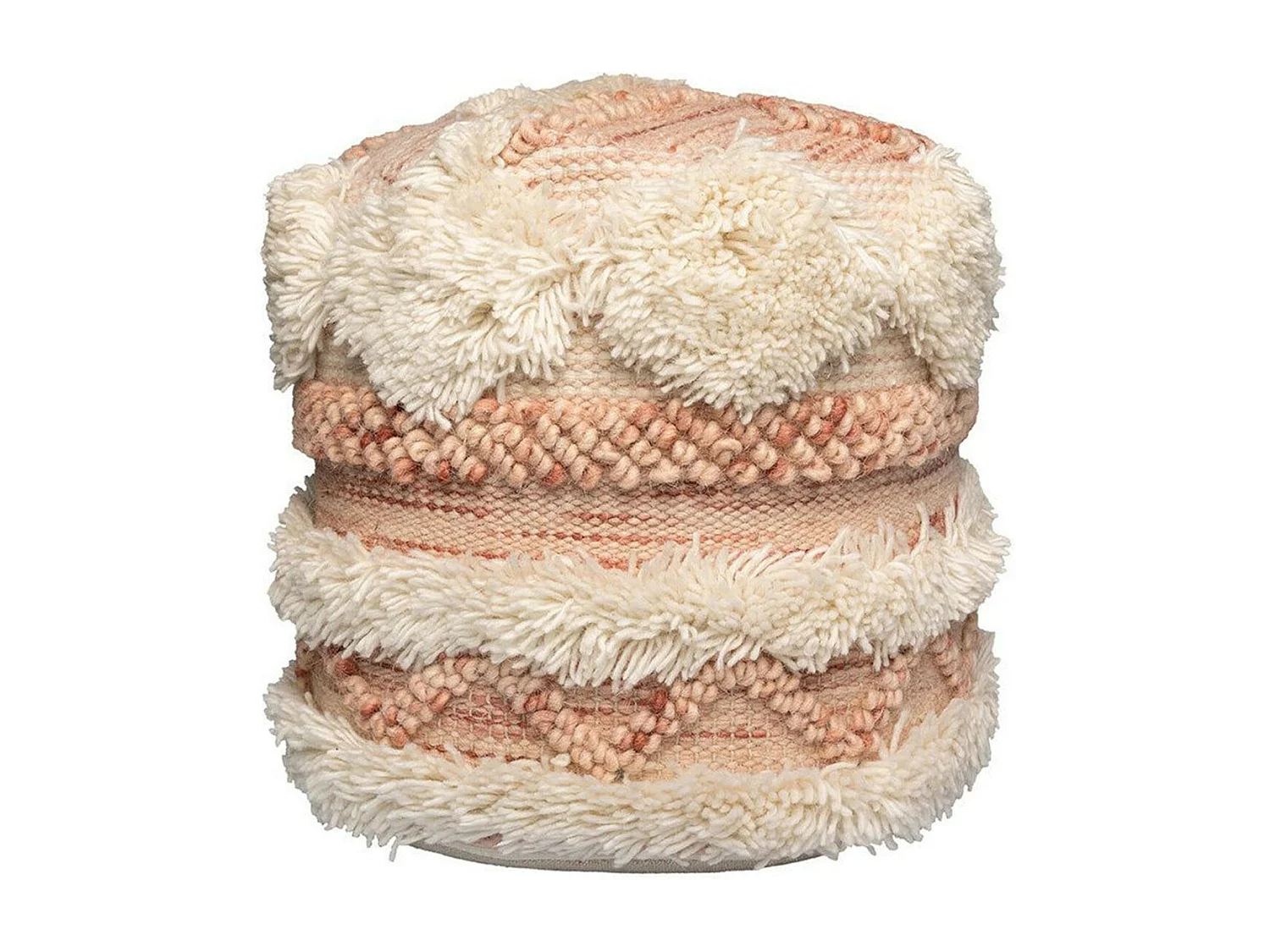 Pouf Bohème Fait à la Main "Bohist" 35cm Rose & Crème