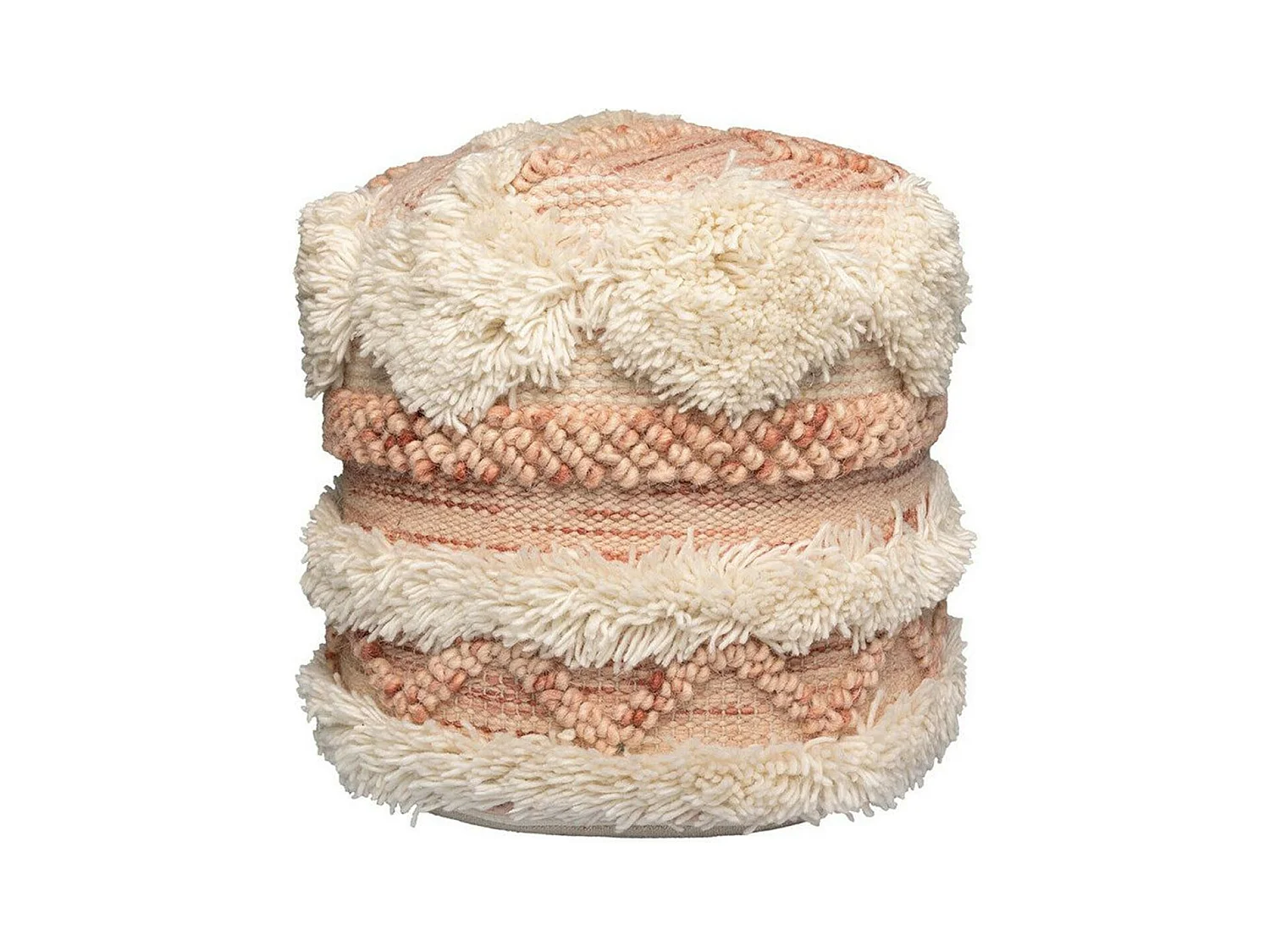 Pouf Bohème Fait à la Main "Bohist" 35cm Rose & Crème