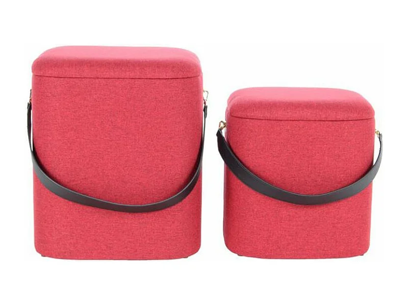 Lot de 2 Poufs & Coffres de Rangement "Arabella" 44cm Rouge & Noir
