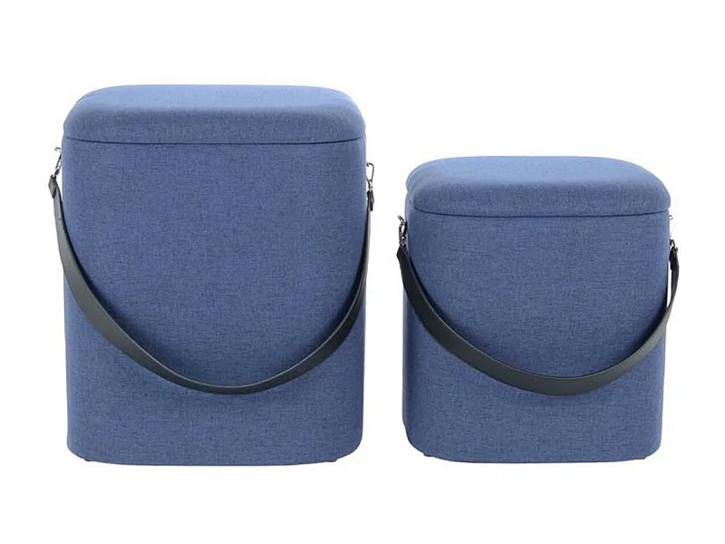 Lot de 2 Poufs & Coffres de Rangement "Arabella" 44cm Bleu & Noir