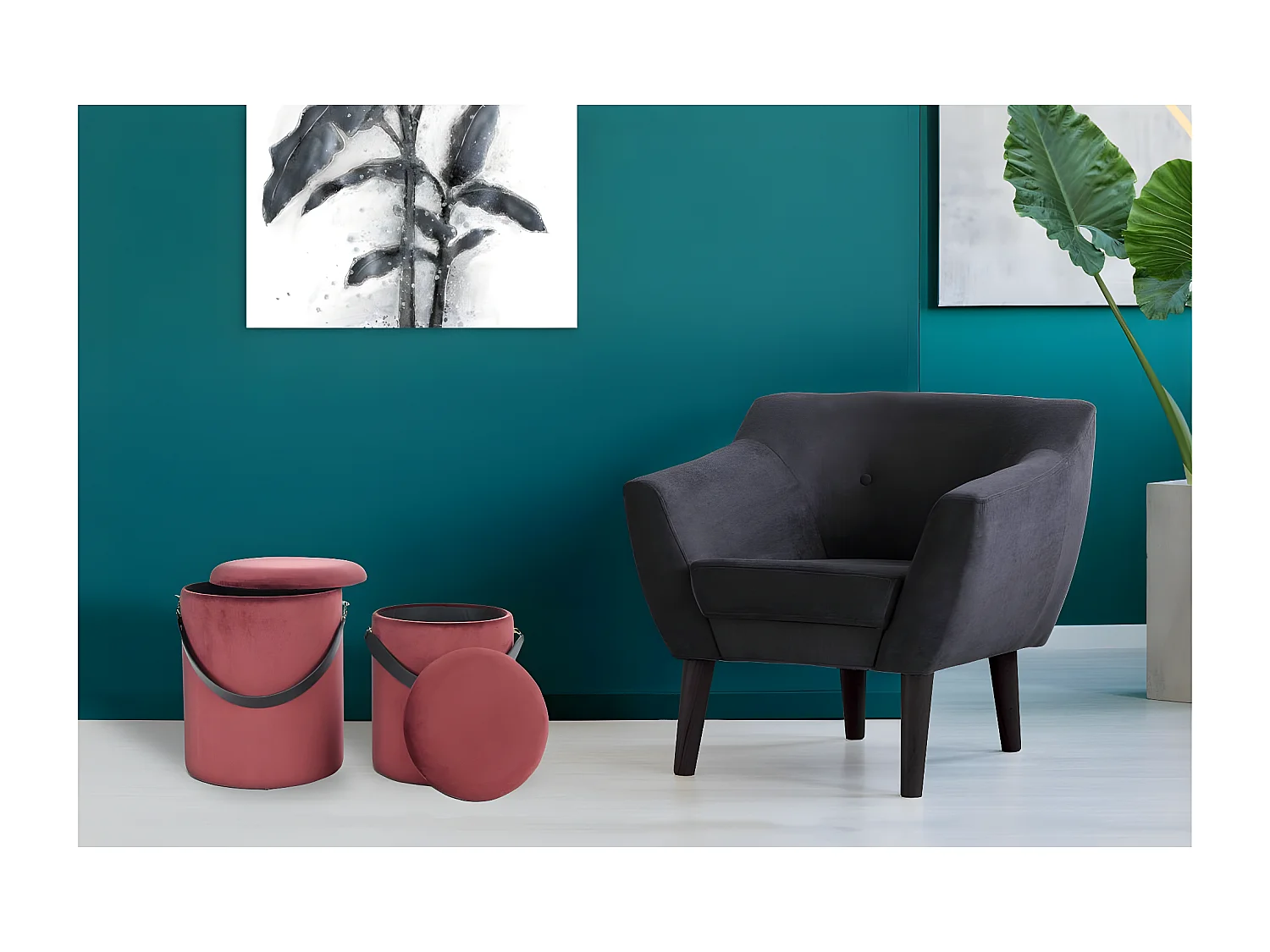 Lot de 2 Poufs & Coffres de Rangement "Arabella" 44cm Rouge