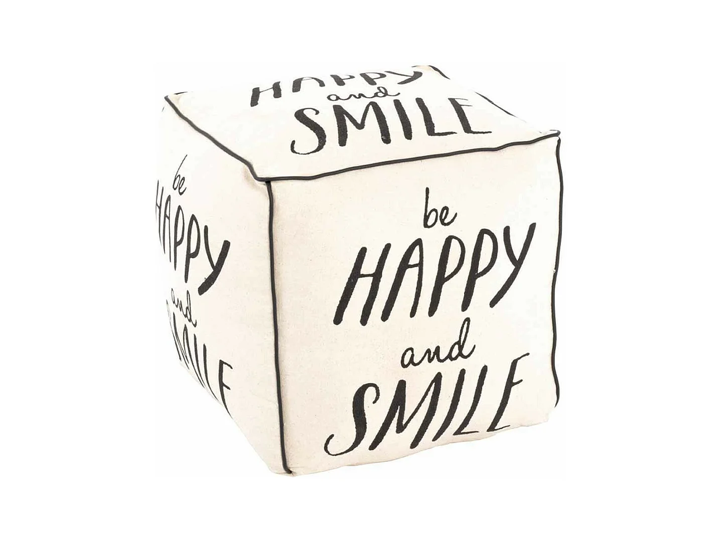 Pouf Vintage en Tissu "Smile" 48cm Écru