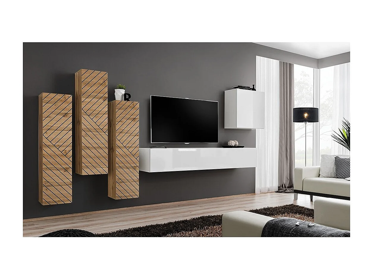 Mueble de TV colgante de 180 cm – Blanco – Colección SWITCH – Acabados brillantes – Diseño moderno
