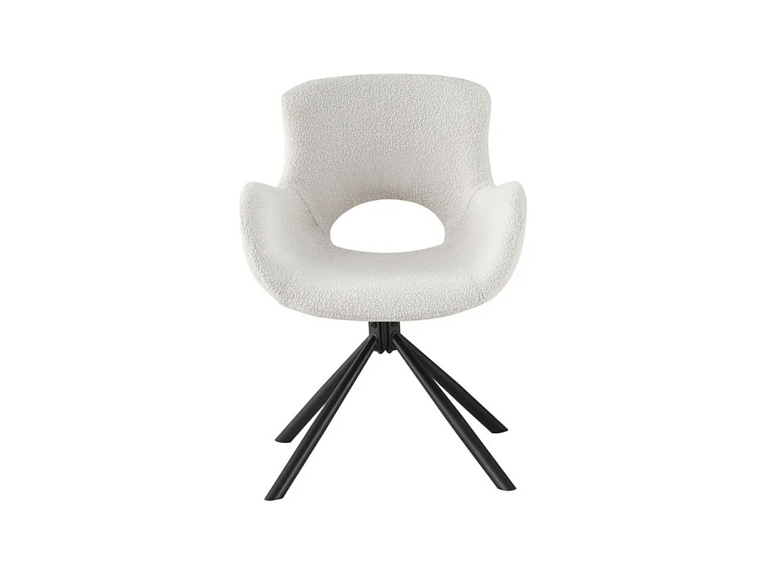 Sedia da pranzo Amorim in bouclé con base girevole bianco sporco.