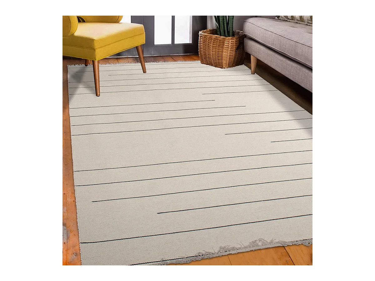 tapis salon 160x230 fait main en laine beige rectangle motif simple NIMBUS